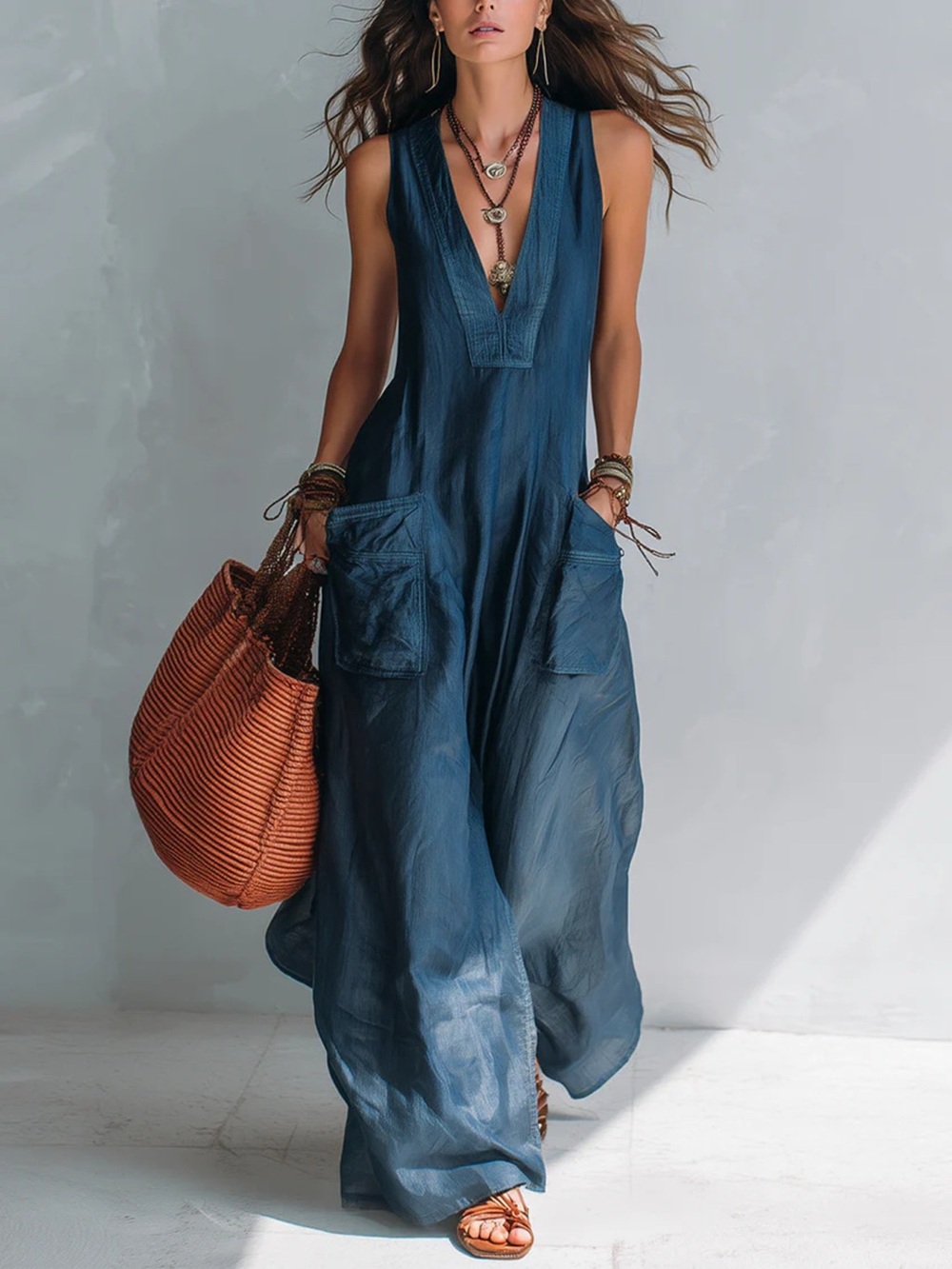 Full Size V-Neck Sleeveless Wide-Leg Jumpsuit Plus Size
